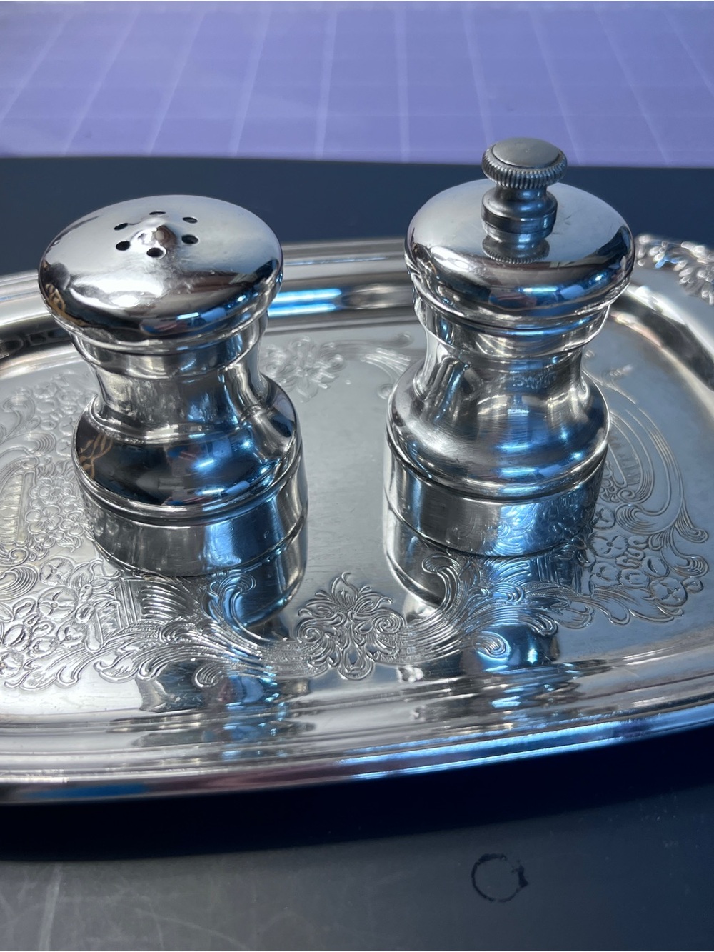 Rare Currier & Roby Sterling Silver Salt & Pepper Mill Set -Park Green Mechanism